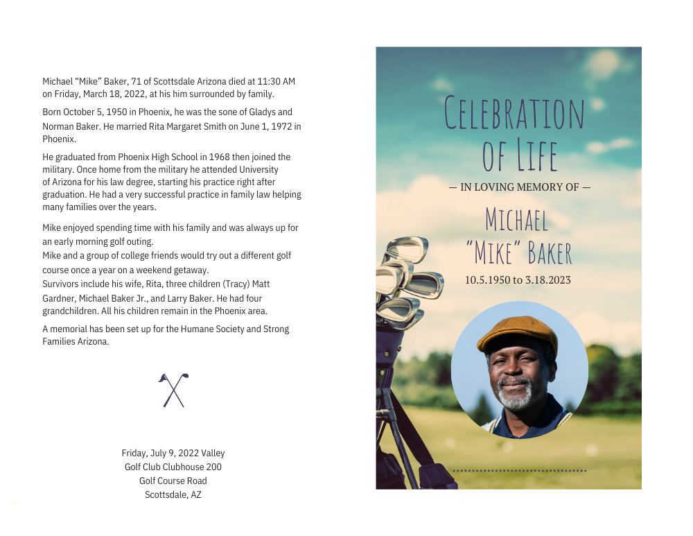 Golf Memorial Program Template
