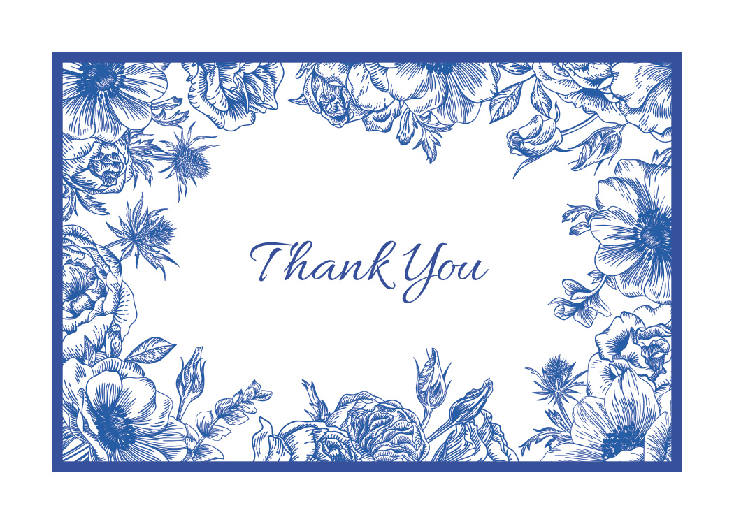 Blue Floral Memorial Thank You Card